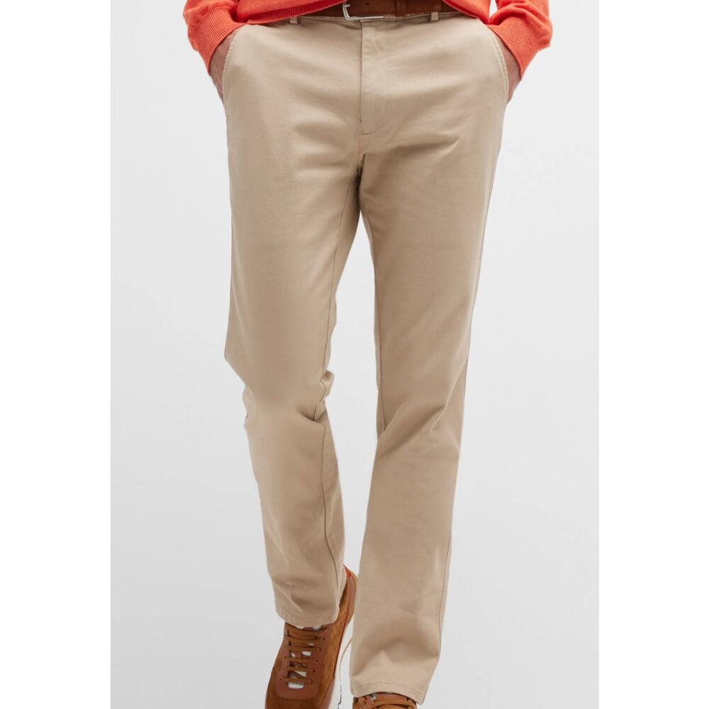 Peter Millar Men Crown Pilot Flat Front Trousers Twill Chino Pants Size 34 Khaki